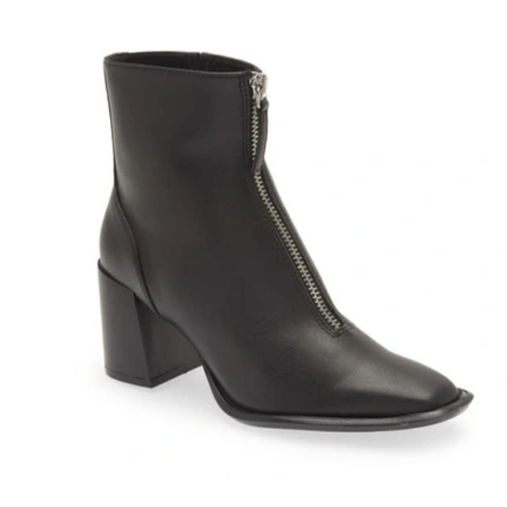 New Open Edit CHLOE ZIP BOOT IN BLACK FAUX LEATHER zipper front pointed toe 8.5